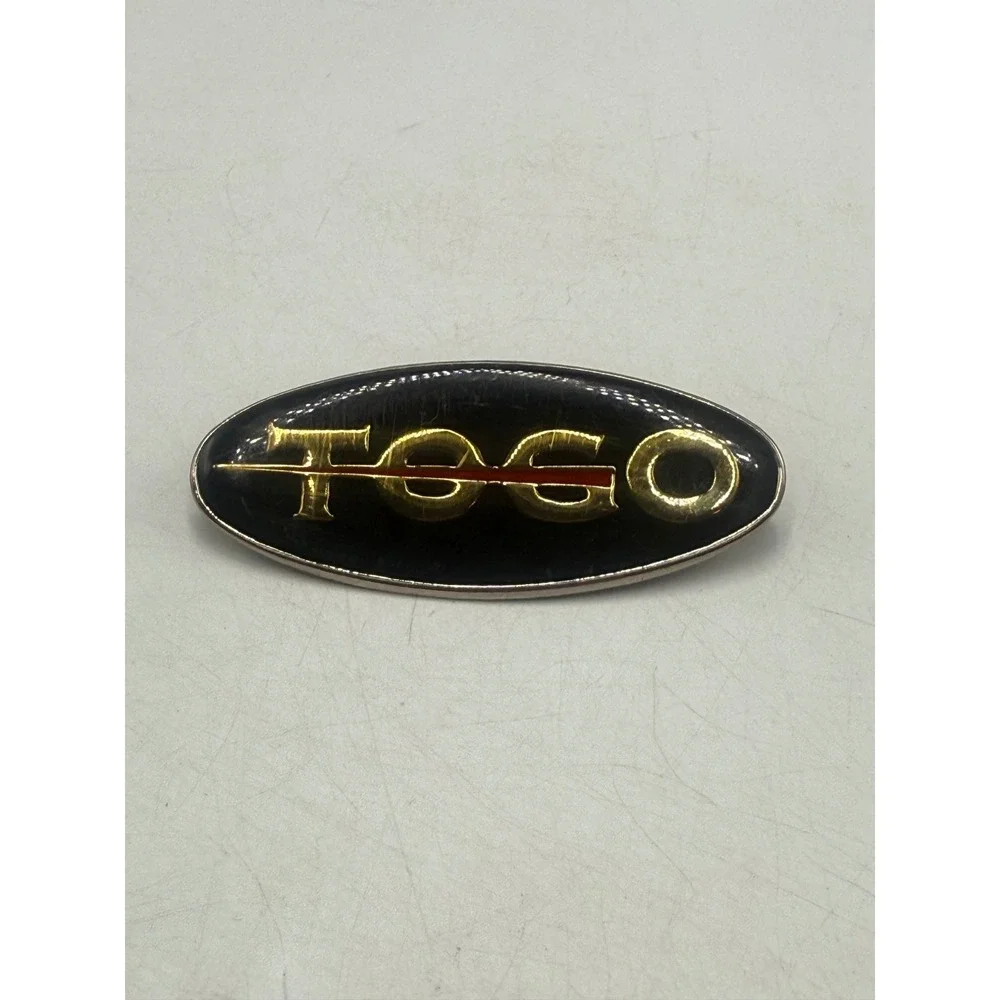 Vintage TOGO Oval Pin Black Enamel Gold Tone Red Accent Dual Prong Clip 2 Inch